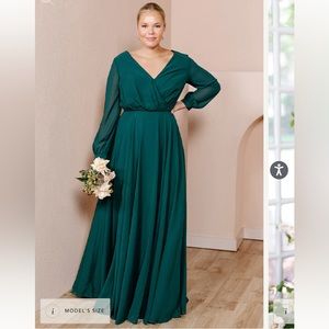 Revelry Size 12 Emerald NEW Juliet Chiffon Long Sleeve Dress